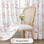 HOMEIDEAS Non-See-Through Pink and White Privacy Sheer Curtains 52 X 63 Inch Length 2 Panels, Leaf Floral Printed Light Filtering Semi Sheer Window Curtains Drapes for Bedroom Living Room