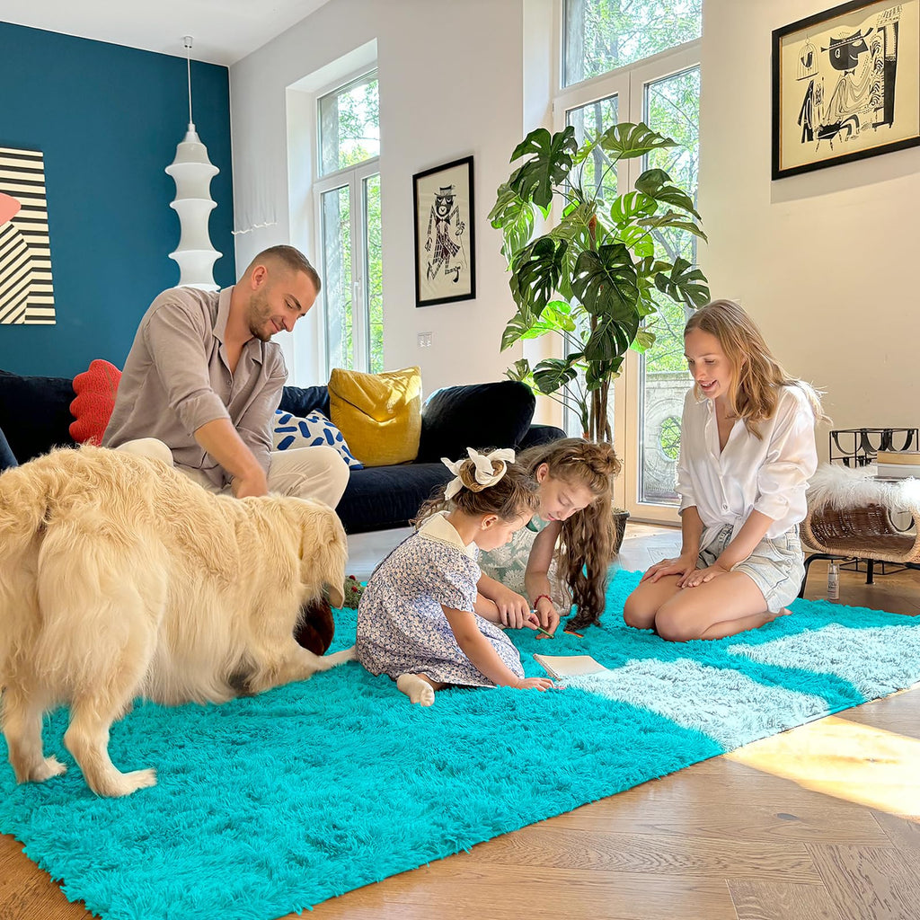 OLANLY 2x4 Machine Washable Runner Rugs for Hallway, Soft Fluffy Shaggy Bedside Rugs for Bedroom, Living Room, Indoor Floor Carpet for Kids Girls Boys, Nursery Rooms, Home Decor Aesthetic, Teal Blue