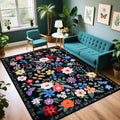 PLHXFR Area Rug Living Room: 4x6 Floral Washable Boho Soft Carpet Black