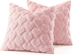 decorUhome Valentine’s Day Soft Plush Throw Pillow Covers 18x18 Inch Set of 2, Faux Fur Pink Heart Decoration Neutral Square Pillow Covers for Couch Sofa Bed Cozy Farmhouse Holiday Decor