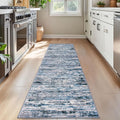 Lansny Modern Abstract Bedroom Runner Rug 2x7, Grey Blue White Washable Kitchen Runner, Non-Slip Soft Thin Faux Wool Mat for Entryway, Hallway, Laundry Room, Indoor Home Decor