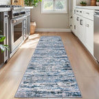 Lansny Modern Abstract Bedroom Runner Rug 2x7, Grey Blue White Washable Kitchen Runner, Non-Slip Soft Thin Faux Wool Mat for Entryway, Hallway, Laundry Room, Indoor Home Decor