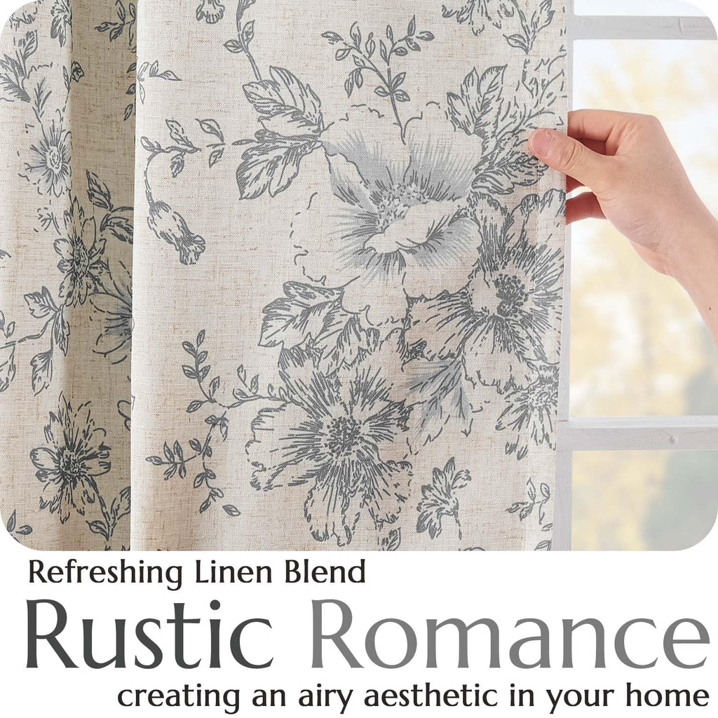 jinchan Floral Linen Blackout Curtains for Bedroom 96 Inches Long