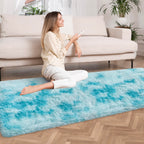 Tie-Dyed Sky Blue 2x6 Machine Washable Runner Rugs for Hallway Soft Fluffy Shaggy Bedside Rugs for Bedroom Living Room Indoor Floor Carpet for Kids Girls and Boys Nursery Rooms Home Decor Aesthetic