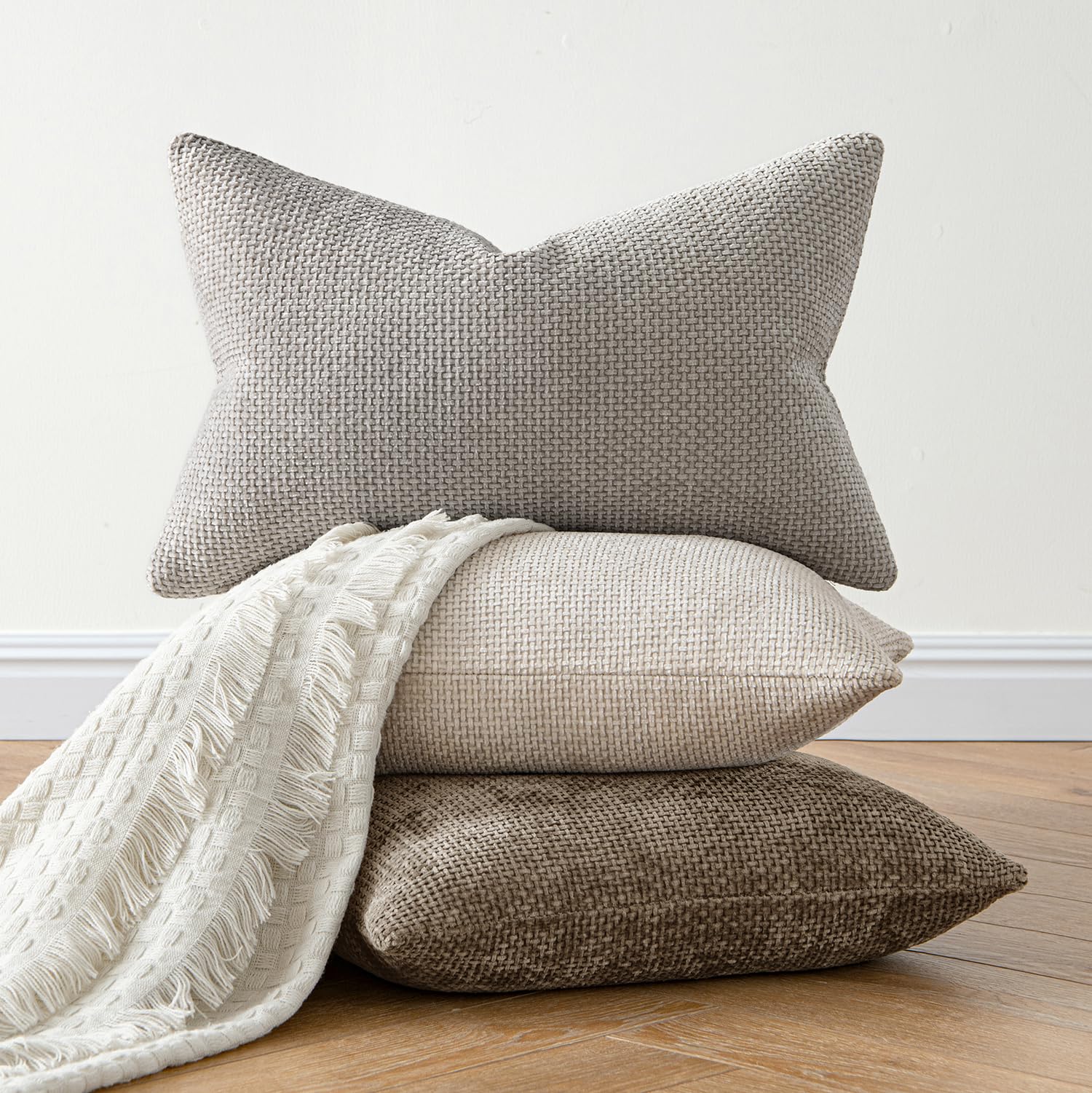 MIULEE Decorative Couch Throw Pillow Covers 22x22 Inch Neutral Khaki 2 Pack