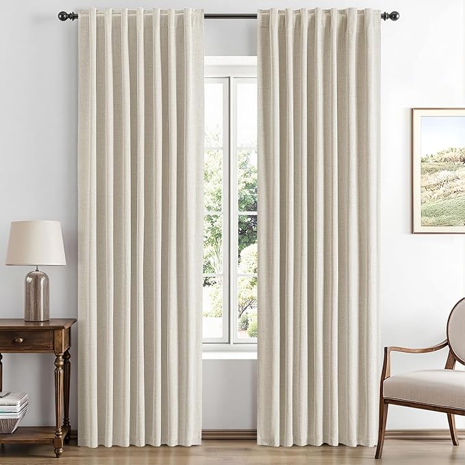 MIULEE 100% Blackout Linen Curtains 42 x 90 Inch Linen Beige 2 Panels