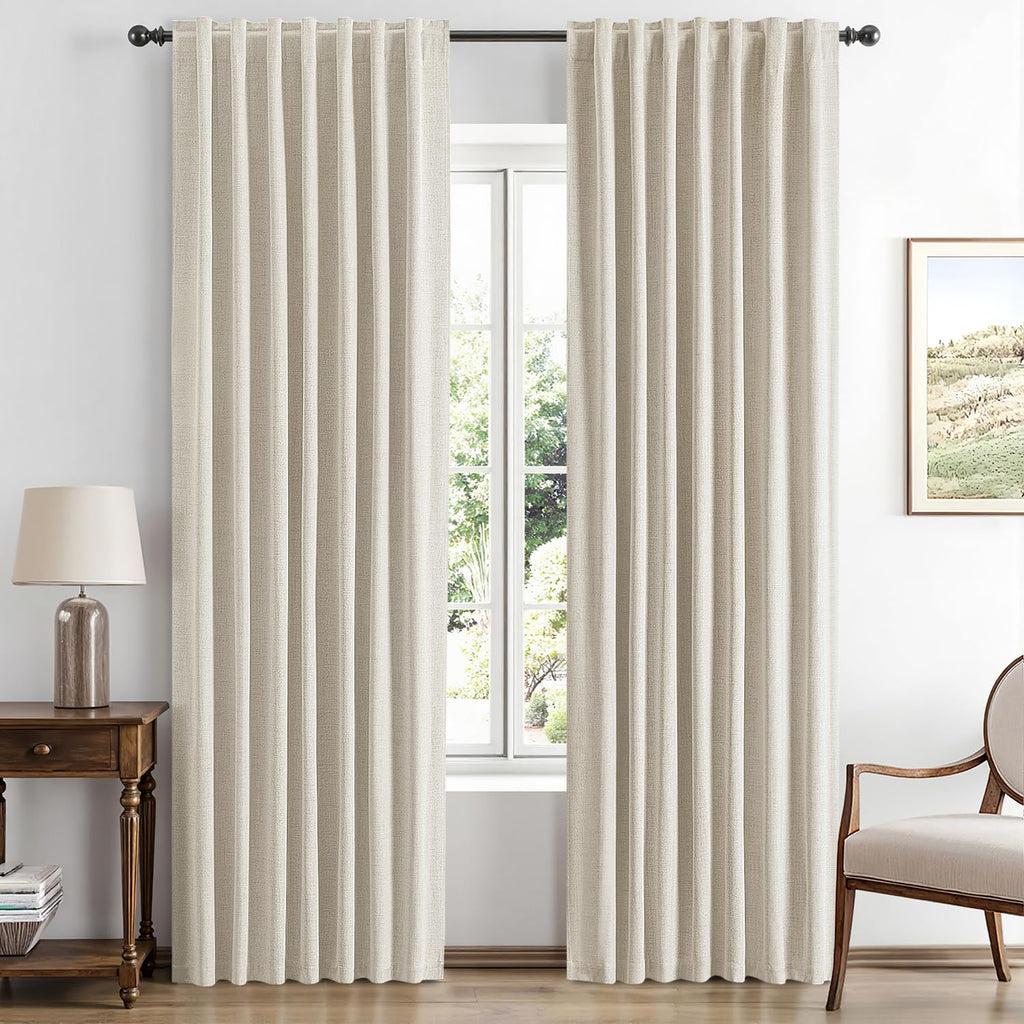 MIULEE 100% Blackout Linen Curtains 42 x 63 Inch Linen Beige 2 Panels