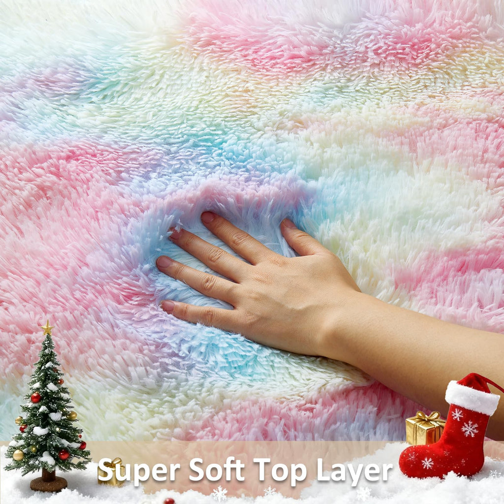 Ophanie Rainbow Rug for Bedroom Girls,Unicorn Colorful Fluffy Soft Cute Fuzzy Area Rugs,Shag Plush Shaggy Bedside Floor 4x6 Furry Carpet for Kids Baby Teen Dorm Decor with Over 99 pcs Pile fibers