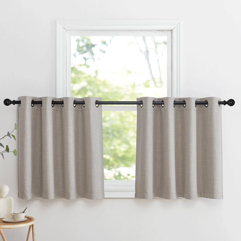 NICETOWN Linen Curtain Valances for Living Room 30 inch Length 2 Panels, Grommet Top Light Blocking Room Darkening Curtains Thermal Insulated Window Tiers for Barhtoom Window, Angora, W50 x L30