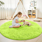 OLANLY Lime Green Round Rugs for Bedroom - Machine Washable, 9 ft Circle Area Rugs for Living Room, Soft and Fluffy Shaggy Carpet for Teen Girl and Boys, Nursery Rooms, Dorms, Home Decor Aesthetic