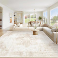 VECARF Area Rug 10x12 Washable Rug, Vintage Boho Medallion Rugs Non-Slip Soft Low Pile Large Distressed Rug Indoor Retro Carpet for Living Room Bedroom Dining Room Home Office (Beige, 10'x12')
