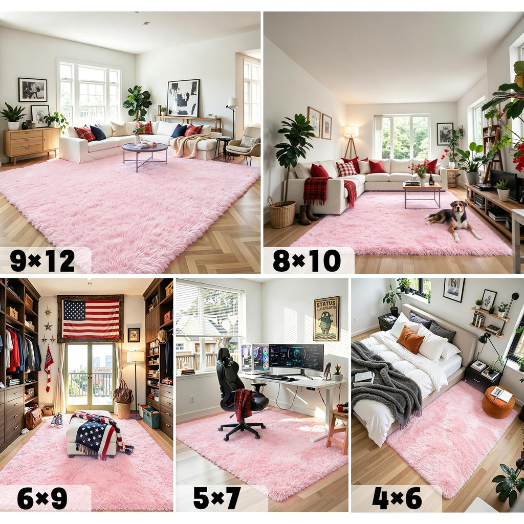 8x10 Area Rugs for Living Room,Pink Large Shaggy Carpet Plush Furry Rug