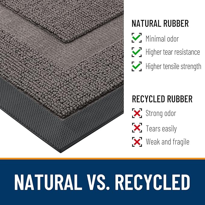 OLANLY Front Door Mat Indoor Outdoor Entrance, Waterproof All-Season, All-Weather Doormat, Sturdy Natural Rubber, Low Profile, Easy Clean Patio Porch Entryway Mat, 29.5x17, Taupe