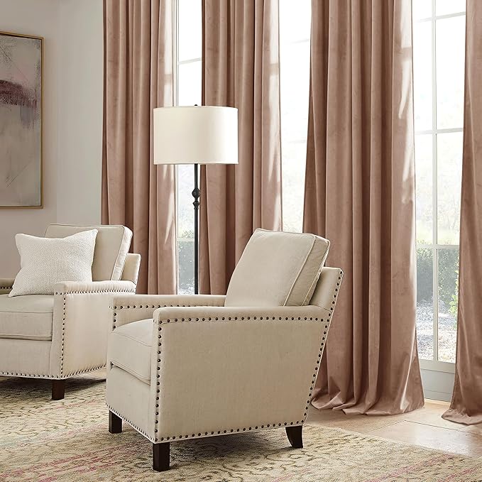 RYB HOME Blush Velvet Curtains 72 inches with Hook Belt, Back Tab