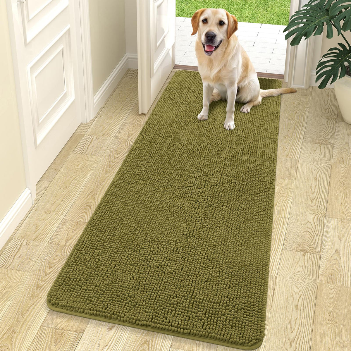 OLANLY Dog Door Mat for Muddy Paws 70x24, Super Absorbent Chenille Mud Mat