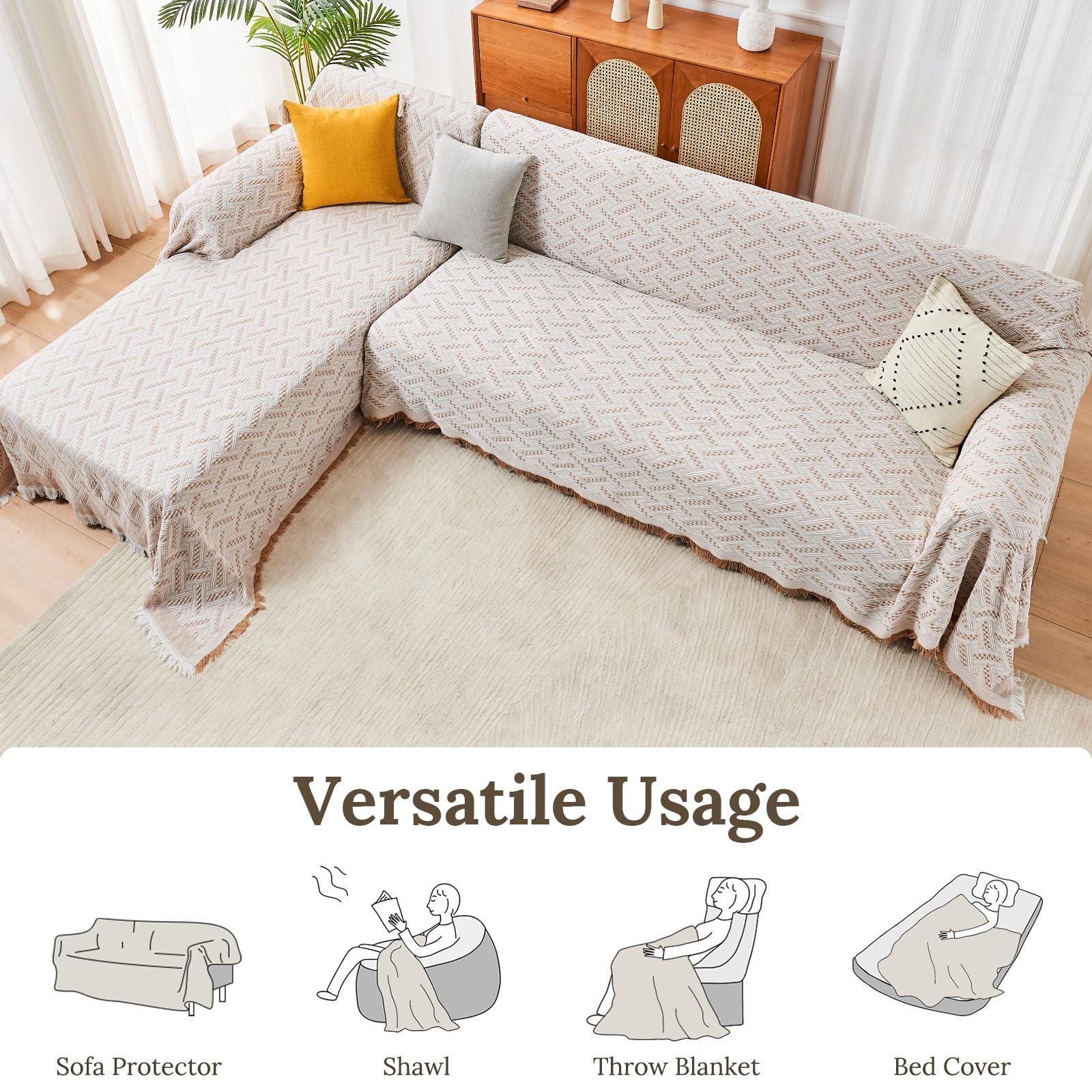 HOMERILLA 2 Piece Sectional Couch Cover for L Shape Sofa Khaki White XL