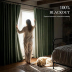 RYB HOME Forest Green 100% Blackout Linen Curtains 84 Length 52 Width, Privacy Assurd & Thermal Insulated Drapes for Bedroom/Sliding Door, Rod Pocket&Back Tab Modern Fashion Style, 2 Panels