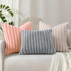 decorUhome Fall Faux Fur Throw Pillow Covers 18x18 Set of 2 Beige
