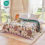 MSGKV Boho Throw Blanket 90"x108" 100% Cotton Floral Blanket for Bed