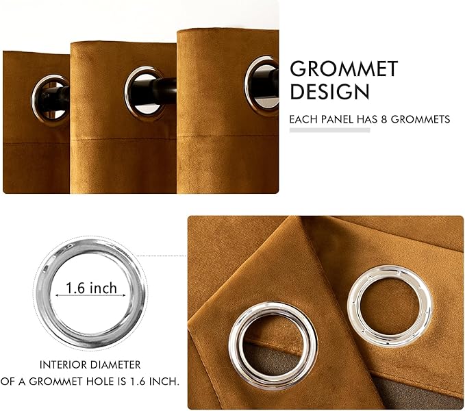 MIULEE Velvet Curtains Golden Brown Elegant Grommet Thermal Insulated Soundproof Room Darkening Curtain/Drapes for Classical Living Room Bedroom Decor 66 x 96 Inch Set of 2