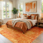 Washable Area Rugs 5'x7' Non-Slip Modern Abstract Soft for Living Room Entryway Bedroom Nursery, Print Pattern, Orange