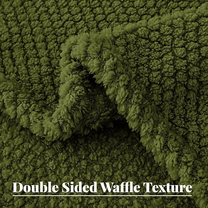 Whale Flotilla Queen Size Fuzzy Fleece Blanket, Fluffy Warm Soft Jacquard Bed Blankets for All Season, Lightweight and Cozy, 90x90 Inch, Olive