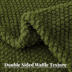 Whale Flotilla Queen Size Fuzzy Fleece Blanket, Fluffy Warm Soft Jacquard Bed Blankets for All Season, Lightweight and Cozy, 90x90 Inch, Olive