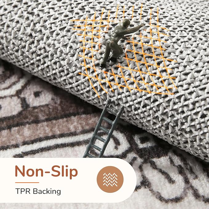 OPPODREAM Soft Area Rugs 4x6, Low-Pile Washable Rugs 4x6 with Non Slip Backing, Faux Cashmere 4 x 6 Throw Carpet, Khaki