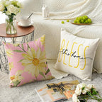 AVOIN colorlife Home Sweet Home Spring Summer Flowers Pink Throw Pillow Covers, 18 x 18 Inch White Cushion Case for Sofa Couch Set of 4