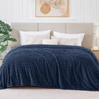BEDELITE Fleece Blanket Queen Size – 3D Ribbed Jacquard Soft and Warm Decorative Fuzzy Blankets – Cozy, Fluffy, Plush Lightweight Throw Blankets for Couch, Bed, Sofa(Navy Blue, 90x90 inches)