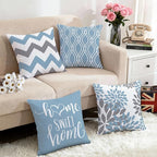 Hexagram Geometric Aqua Blue Pillow Covers 16x16 Set of 4, Decorative Outdoor Boho Modern Throw Pillow Covers, Home Sweet Home Farmhouse Cushion Case for Couch Sofa Bedroom Indoor Decor(No Insert)