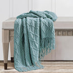 BOURINA Blue Throw Blanket 50 x70 Inch Jacquard Throw Knitted Blanket
