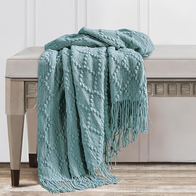 BOURINA Blue Throw Blanket 50 x70 Inch Jacquard Throw Knitted Blanket