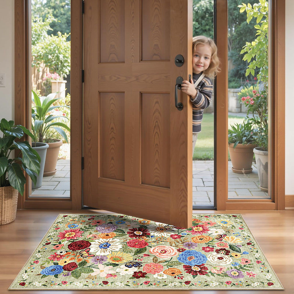 Babovid Green Floral Hallway Runner Rug 2x4 for Bedroom Kitchen