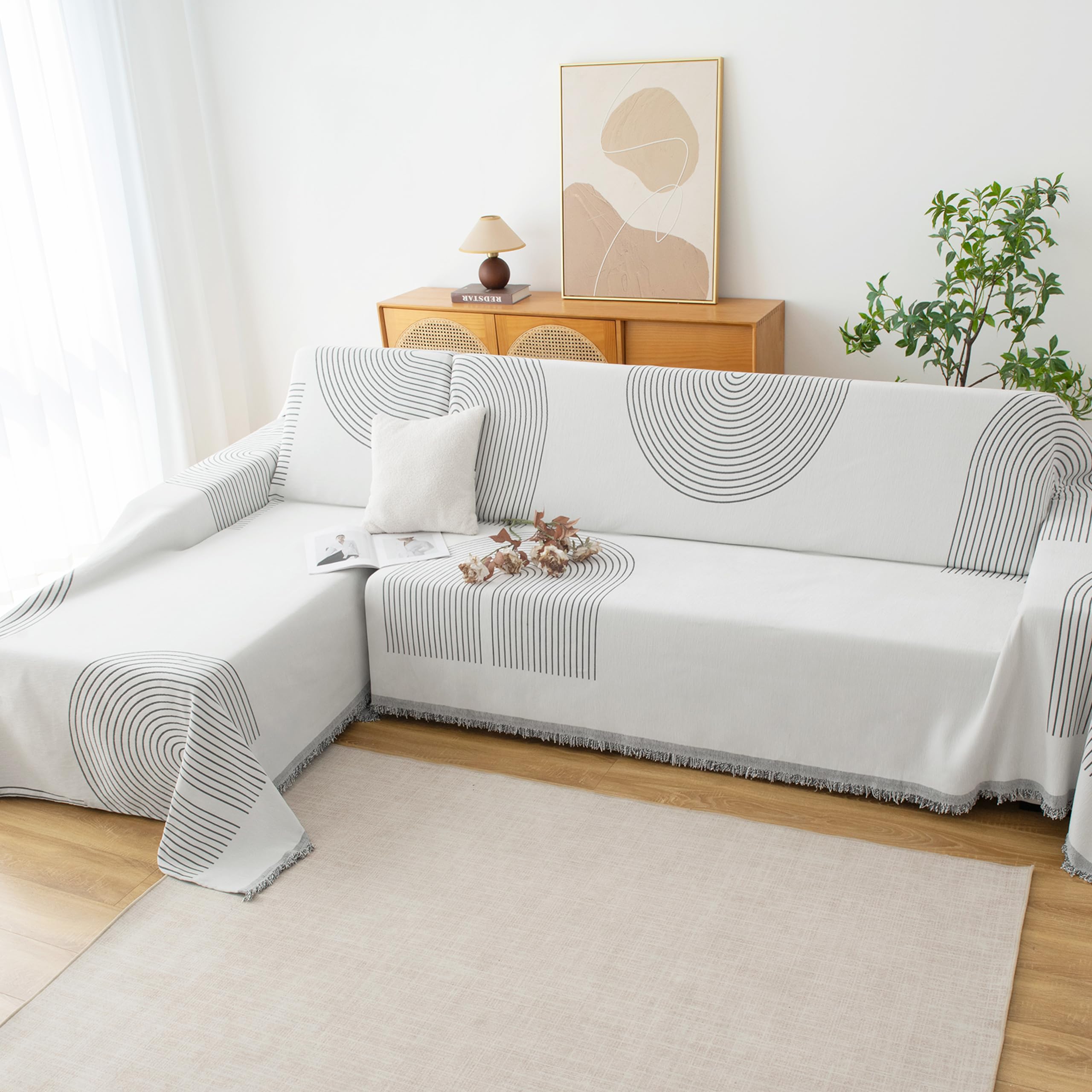 KaviKon Couch Cover for Sofa, Boho Sofa Covers Washable 3 Cushion for Dogs