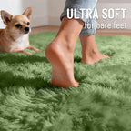 OLANLY 9x12 Machine Washable Large Area Rugs for Living Room, Bedroom, Soft Fluffy Shaggy Bedside Rug, Indoor Floor Carpet for Kids Girls and Boys, Dorms, Nursery, Home Decor Aesthetic, Green