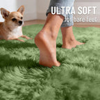 OLANLY Area Rugs for Living Room Bedroom, Machine Washable 4x5.9 ft Soft Fluffy Shaggy Bedside Rug, Indoor Floor Carpet for Kids Girls and Boys, Dorms, Nursery Rooms, Home Decor Aesthetic, Green