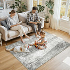 Washable Area Rugs 4'x6' Non-Slip Modern Abstract Soft for Living Room Entryway Bedroom Nursery, Print Pattern, Gray White Grey