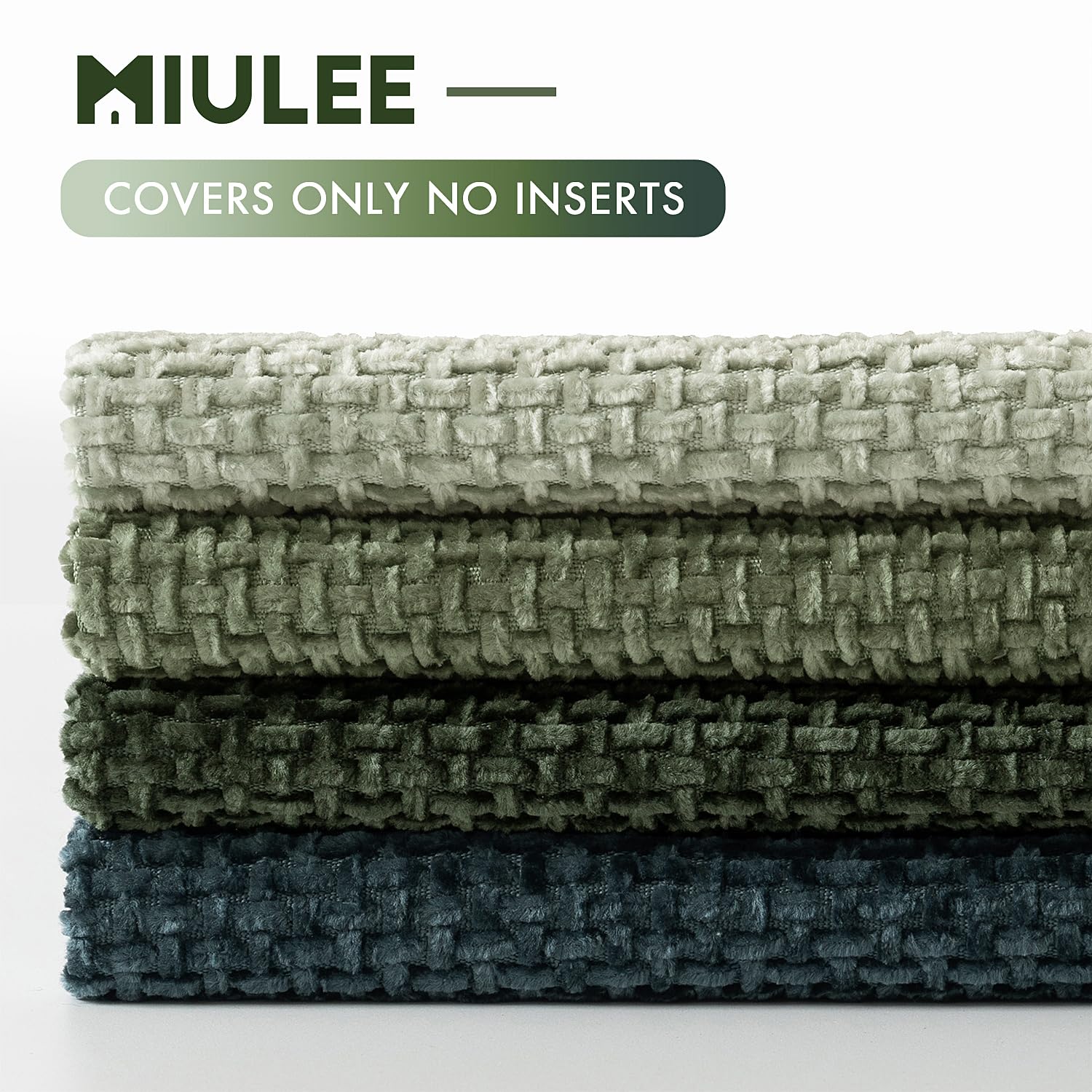 MIULEE Soft Decorative Chenille Pillow Covers Green Navy 20x20 Pack of 4