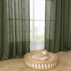 LAMIT Linen Semi Sheer Curtains 96 inches Long 2 Panels Set, Light Filtering Panels Back Tab and Rod Pocket Floor to Ceiling Curtains for Bedroom/Living Room, Olive Green, 52 x 96 Inch