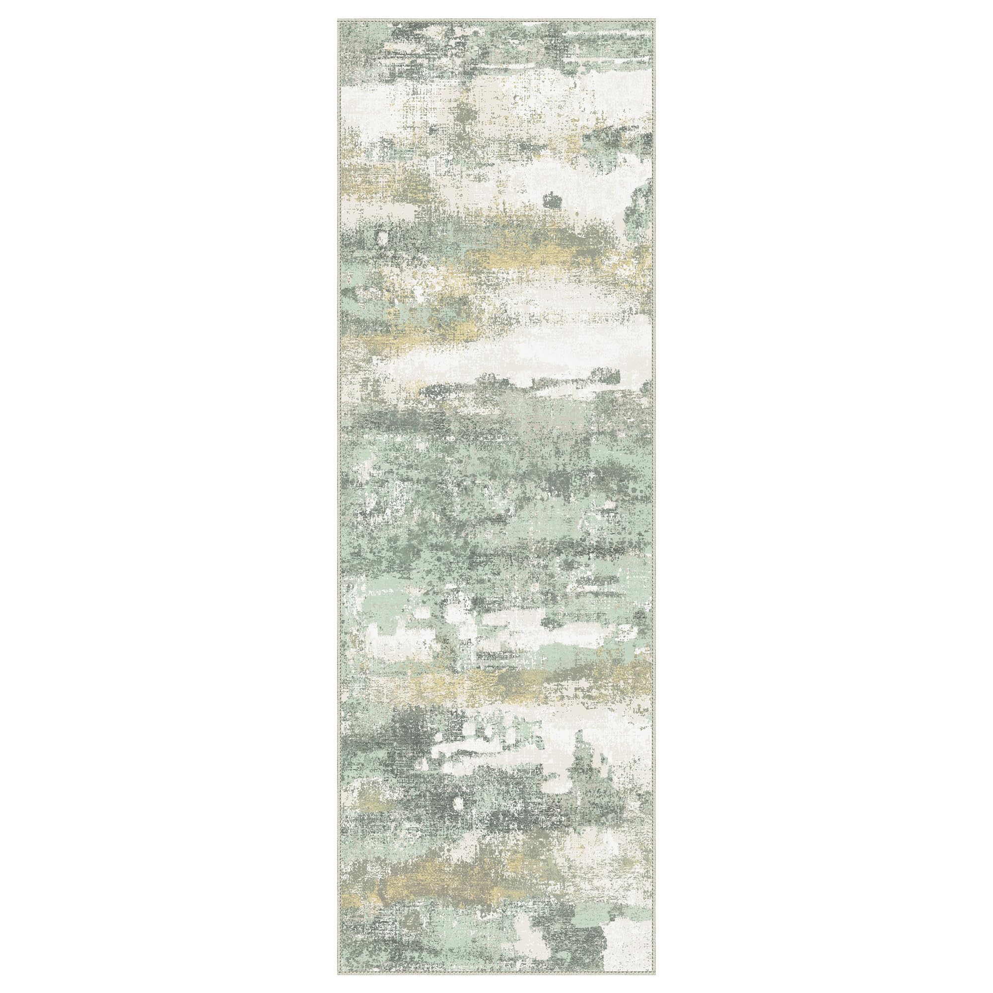 BEIMO 3x8 Green Abstract Runner Rug, Washable Non-Slip for Hallway