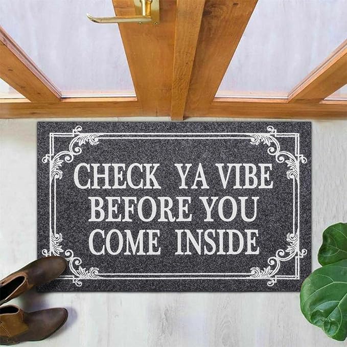 HLFMVWE Front Door Indoor Outdoor Entrance Doormat Grey Rubber Welcome Door Mat Come Inside This House Doormat Anti Slip Easy to Clean Corridor Patio Entry Mat 28" x 18"