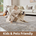 AMOAMI 2 x 6 Hallway Runner Rug Non Slip Super Soft Runner Rugs Machine Washable Low Pile Modern Abstract Runners for Hallways for Bedroom Laundry Room Kitchen, Beige