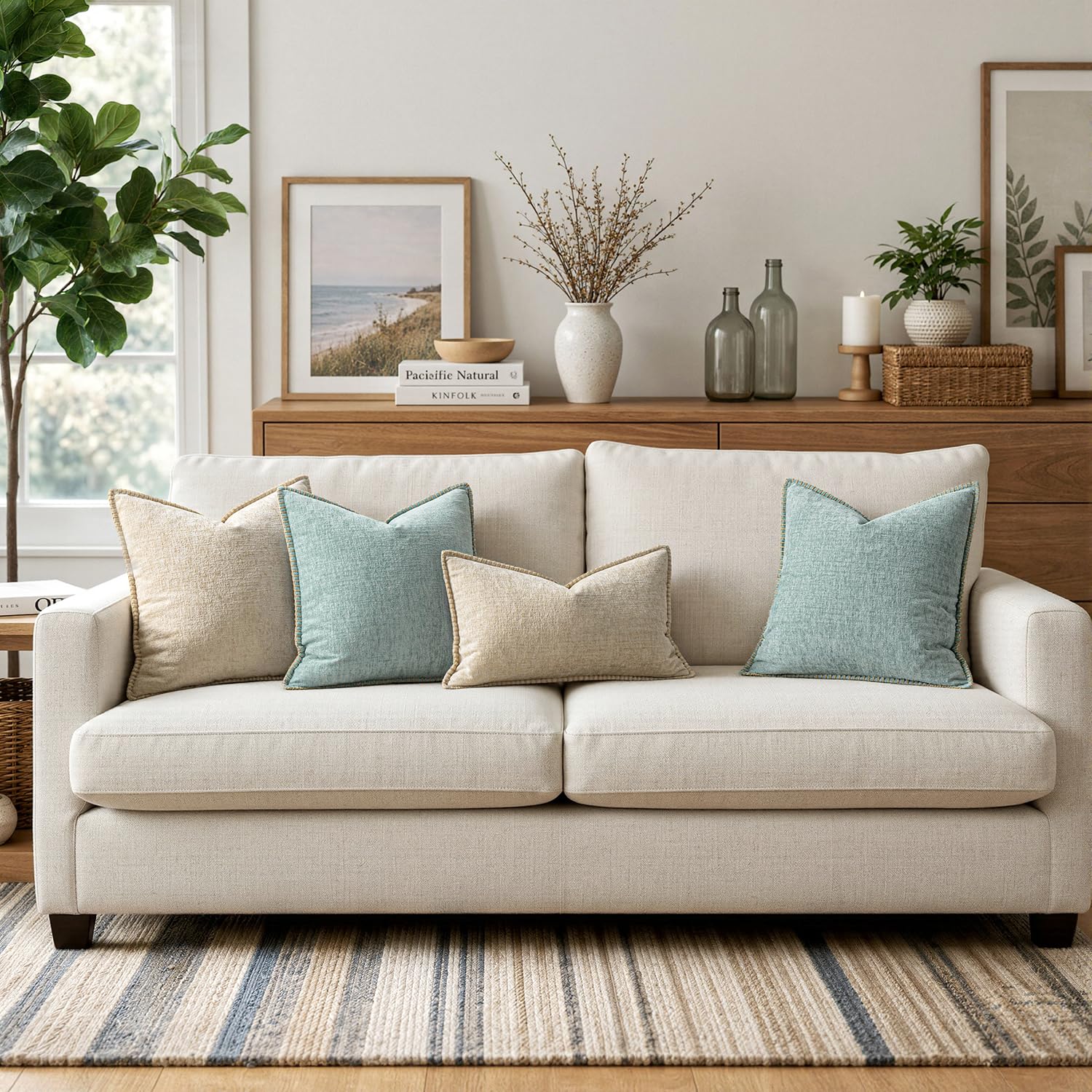 MIULEE Decorative Couch Throw Pillow Covers 20x20 Inch Coastal Light Blue