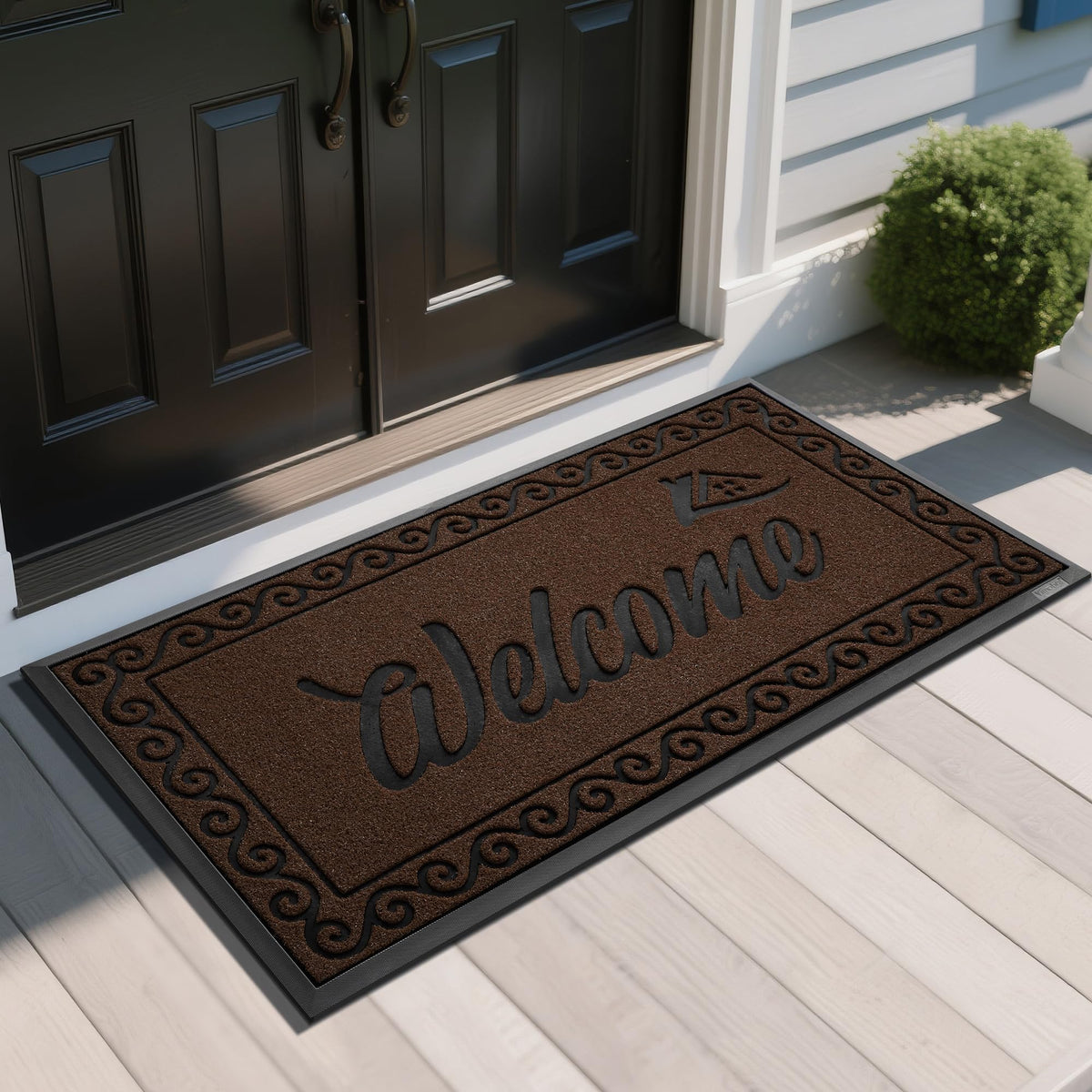 Yimobra Welcome Mat, Heavy Duty Sturdy Door Mats for Home Entrance Outdoor Indoor, Front Doormat for Outside Patio Floor Entry Porch Garage Office, Waterproof, Low Profile, 60 x 36, Black Grey