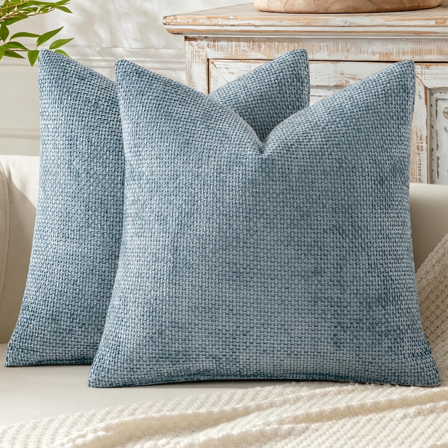 MIULEE Decorative Couch Throw Pillow Covers 22x22 Inch Coastal Blue 2 Pack