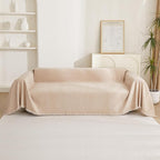 MYSKY HOME Couch Cover 3 Cushion Sofa With Tassel Chenille Slipcover for Sectional L Shaped Furniture, Dogs Protector, 71" X150", Khaki