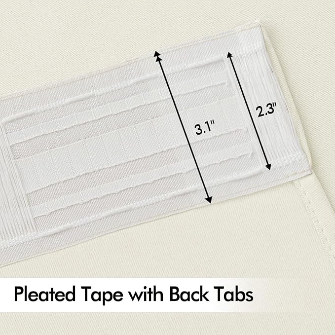 MIULEE Cream Back Tab Blackout Curtains 72 Inches Long 2 Panels Set for Living Room Bedroom Privacy, Rod Pocket/Pinch Pleat Thermal Insulated Room Darkening Pleated Light Blocking Drapes