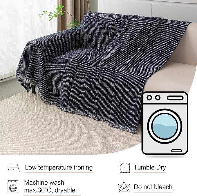 MYSKY HOME Couch Covers for 3 Cushion Couch Sofa, Sectional Couch Cover L Shape Chenille Couch Cushion Covers for Pets, Furniture Protector Cover for Dogs, Kids, 71"X150", Navy