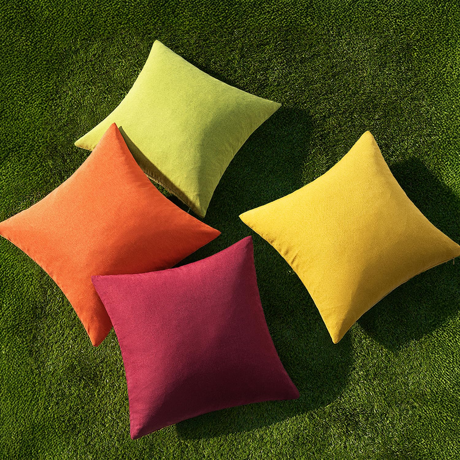MIULEE Pack of 4 Decorative Outdoor Throw Pillow Covers Linen Waterproof Pillow Covers Summer Farmhouse Cushion Cases for Patio Garden Tent Balcony Couch Sofa 18x18 Inch Yellow Green